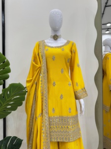 Traje Tradicional Salwar Kameez Pakistaní Indio para Bodas y Fiestas, Estilo Bollywood, Palazzo Festivo, 3 Piezas, Seda Chinon de Secado Rápido - Product Image 5