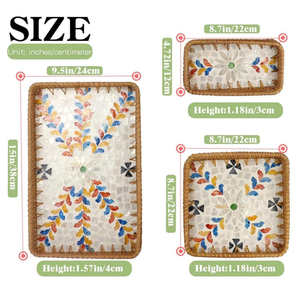 Set 3 Rectangular Rattan Mother Of Pearl Tray Rainbow Branch Inlay Exquisite Serving Platter For Hotel <b>Buffet</b> Wholesale - Product Image 3