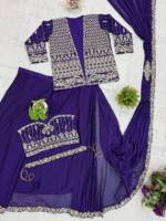 Sari en soie Rangoli avec dentelle, broderie artisanale, chemisier brodé, veste Koti cousue, prêt-à-porter, tenue festive fusion pour femme