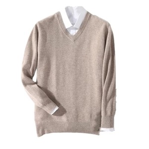 Pull en cachemire pour homme, respirant, chaud pour l'automne et l'hiver, col en V classique, doublure en coton, tissu 300g - Product Image 5