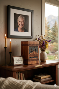 Wooden Urn <b>Keepsake</b> <b>Box</b> Memorial Cremation Urn Carved Remembrance Urn with Name Plate for Home Display - Product Image 3