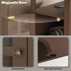 Modern Brown Narrow Side <b>Table</b> with USB Charging Station and <b>Storage</b> End <b>Table</b> for Living Room <b>Console</b> <b>Tables</b> - Product Image 6