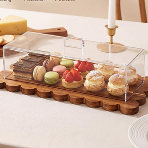 Top Quality Acacia Wood Scalloped <b>Cake</b> <b>Stand</b> <b>with</b> <b>Lid</b> Dessert Serving Tray Platter for Party Table Decoration - Product Image 2