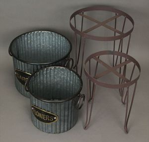 Macetas de Metal Galvanizado Estilo Rústico con Orificio de Drenaje para Plantas de Jardín, Diseño Circular, Juego de Tres - Product Image 6