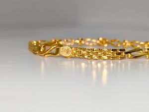 Bracelet authentique en or massif 22 carats, chaîne à maillons fantaisie, fermoir à crochet en S, bijoux fins modernes unisexes, accessoire à porter au quotidien - Product Image 3