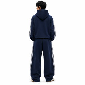 Ensemble de survêtement rayé pour homme, pantalon large, sweat à capuche oversize, streetwear personnalisé, vente en gros OEM/ODM, mode urbaine décontractée USA - Product Image 3