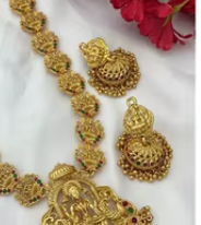 Collier ethnique Lakshmi avec boucles d'oreilles ensemble de mariage collier traditionnel pour femmes filles ethnique Temple bijoux pour femmes - Product Image 2
