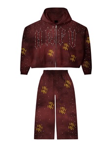 Multi Color Rhinestone Tracksuit <b>Set</b> | Oversized Zip Hoodie & <b>Jogger</b> Pants | Streetwear <b>Matching</b> <b>Set</b> OEM Private Label - Product Image 3