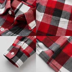 Camisa de Franela a Cuadros de Manga Larga para Hombre, Corte Regular, Diseño a Cuadros, Rojo, Negro, Blanco, Tejido de Sarga - Product Image 4