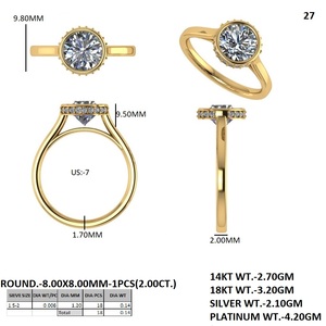 Lab Grown Diamond <b>Ring</b> Round Brilliant Bezel <b>Set</b> Gold Wedding Engagement <b>Ring</b> for Women - Product Image 5