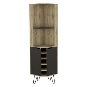 Mobile Bar Audra Macadamia/Nero con Sei Portabottiglie Integrati, Due e Quattro Ripiani con Anta per Collezione Vini Domestica - Product Image 5