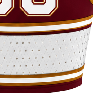 Haut court de cheerleading sans manches pour femme, col en V, couleur bordeaux et or blanc, pour performance athlétique, uniforme d'équipe de cheerleading, compétition - Product Image 5