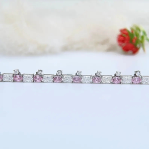 Handmade 925 <b>Silver</b> VVS MOissanite Radiant & Pink Diamond <b>Bracelet</b> - Product Image 4