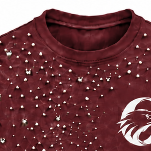 T-shirt unisexe bordeaux à manches courtes et col rond, orné de perles, personnalisé, mode décontractée, streetwear, haut de gamme - Product Image 3