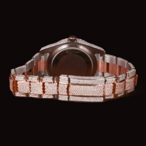 Montre de luxe haut de gamme à boîtier rond avec chiffres arabes, sertie de diamants Moissanite, bicolore, collection exclusive pour homme - Product Image 4