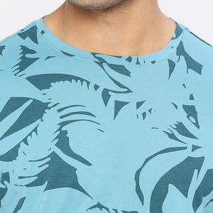T-shirt à manches courtes pour homme, bleu clair, imprimé tropical, col rond, coupe classique, jersey tricoté décontracté - Product Image 6