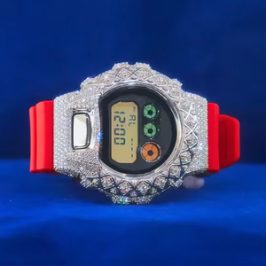 Reloj Digital de Lujo con Gemas, Caja Cuadrada de 38 mm, Correa de Silicona Roja, Pantalla LED, Unisex, a la Moda - Product Image 3