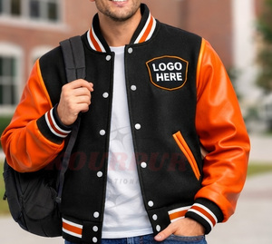 Chaqueta Universitaria Personalizada OEM ODM Estilo Béisbol con Cuerpo de Lana y Mangas de Cuero, Personalizable con Parche de Chenilla Bordado - Product Image 5