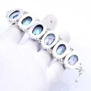 Bracelet en topaze mystique à coupe concave, argent sterling 925, bijoux faits à la main pour mariage, bracelet ajustable pour femmes - Product Image 6