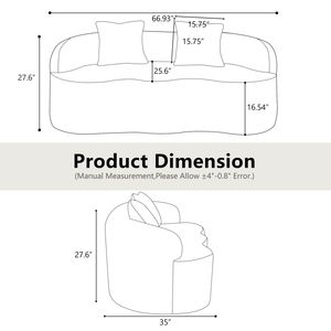 Divano a Due Posti Curvo Bianco Crema per Spazi Piccoli con Braccioli Rotondi e 2 Cuscini per Camera da Letto o Soggiorno - Product Image 6