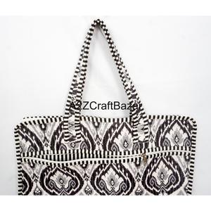 Handmade Quilted Block Print <b>Laptop</b> <b>Backpack</b> Tote Bag Striped Pattern Zipper Shoulder Handbag For Daily Travel Office Uses - Product Image 3