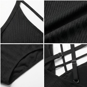 Ensemble bikini 2 pièces côtelé noir pour femme NORTH APPROACH, haut croisé à licou et bas taille haute, maillot de bain extensible - Product Image 4