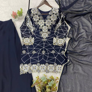 georgette Sequence Embroidery Work Plazzo Suit | <b>Wedding</b>, Party Wear Ethnic Outfit - Product Image 1