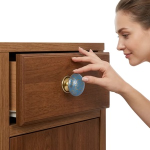 Boutons de meuble ronds en céramique bleue avec motif floral doré, style traditionnel, installation facile pour commode, armoire de cuisine - Product Image 2