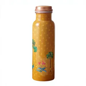 Botella de Agua de Cobre Puro con Estampado de Ciervos y Arroyo en el Bosque, Color Verde Azulado, Hecha a Mano, con Diseño Botánico - Product Image 4