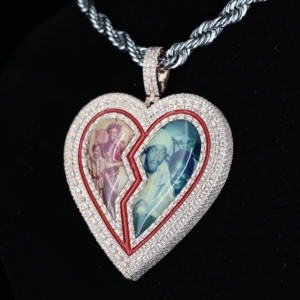 S925 Custom Picture Magnet Broken Heart Pendant Necklace Gold Plated Brass Mossonite Stone Magnetic Metal Trendy Claw Setting - Product Image 2