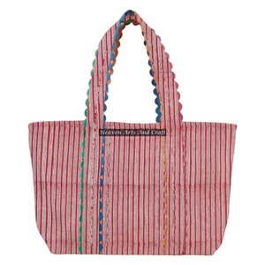 Sac fourre-tout Bobo en coton imprimé à la main Ric Rac pour femme, grand sac de shopping pour femme, sac à bandoulière simple - Product Image 1
