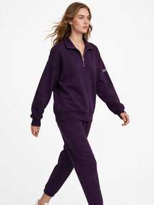 Sweat-shirt à demi-zip violet surdimensionné pour homme, col rabattu décontracté - Product Image 6