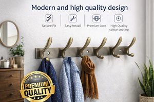 Stainless Steel Portable Wall <b>Hooks</b> 6 <b>Hook</b> <b>Rail</b> Classic Design Rust Resistant Coat Rack for Bathroom Wall or Door Mounting - Product Image 2