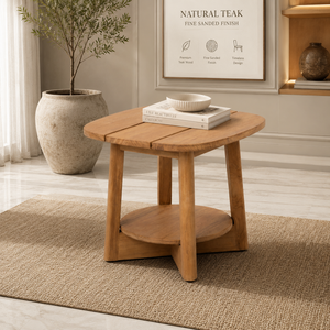 Table d'appoint moderne en teck massif séché au four, à lattes, pour extérieur, table basse de luxe pour villa, Indonésie FLEGT OEM - Product Image 6