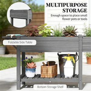 Casetta da Giardino Rialzata in Legno Grigio con Vano Portaoggetti per la Coltivazione - Product Image 3