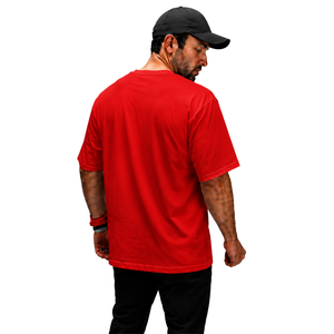 Men’s 100% Cotton Bright <b>Red</b> Oversized T-Shirt Heavyweight Breathable Crew Neck Short Sleeve Casual Gym Streetwear Training Tee - Product Image 2