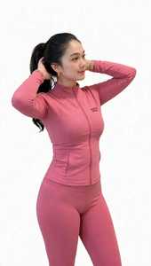 ONETEN APPAREL <b>Women</b> <b>Pink</b> Long Sleeve Zip Up Yoga Jacket Stand Collar Athletic <b>Top</b> - Product Image 2