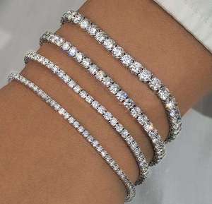 <b>Silver</b> Moissanite <b>Bracelet</b> Women Classic Tennis Style <b>Adjustable</b> Sparkling Everyday Fine Jewelry Gift - Product Image 1