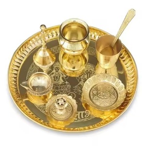 Polished Finish Brass Pooja Thali Classic Design Traditional Style <b>Mandir</b> Plate Home Decor - Product Image 2
