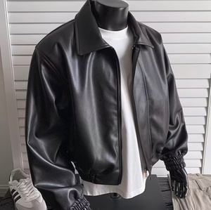 Custom Winter Windproof Oversized Pu <b>Jacket</b> Blank Zipper Zip up Leather <b>Jacket</b> for <b>Men</b> Genuine Leather <b>Jackets</b> - Product Image 3