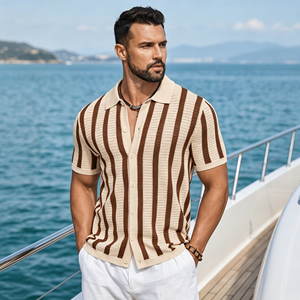 Camisas Polo de Punto a la Moda para Hombre, Rayadas, de Manga Corta, con Botones, Casuales, de Verano, de Algodón Transpirable, Vintage, Clásicas, de Diseñador, Premium - Product Image 6