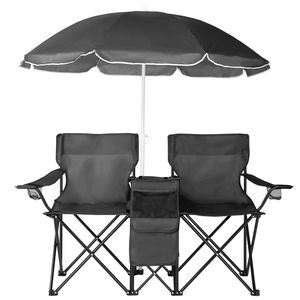 Sedia da Campeggio Pieghevole Leggera e Portatile a 2 Posti con Ombrellone Rimovibile Nero - Product Image 6