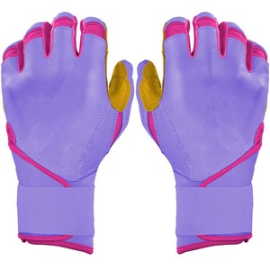 Guantes de Bateo de Cuero Morado con Ribete Rosa, Acolchados, Unisex, para Adultos, de Entrenamiento - Product Image 1
