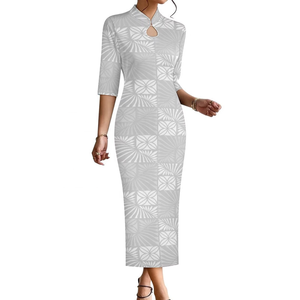 Nuevo Vestido 2026 con Diseño Blanco y Gris, Patrón Tribal Polinesio Samoano, Estilo Gota de Agua, Estilo Neo-Chino, Vestido Blanco para Domingo - Product Image 4