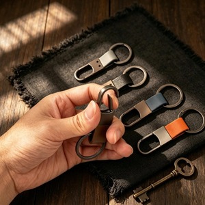 Luxury Stainless Steel <b>Carabiner</b> <b>Keychain</b> With Leather Strap Embossing Printing Rectangle Shape Hard-Wearing Design - Product Image 4