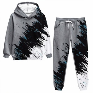 Ensemble sweat-shirt et pantalon de survêtement à capuche uni avec cordon de serrage, style sportif printanier, unisexe, noir, blanc, rouge, pour la course, vente en gros - Product Image 3