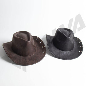 Sombrero de Vaquero Occidental de Cuero de Alta Calidad OEM al por Mayor, Sombrero de Cubo con Borde Curvo y Logotipo Personalizado, Gorra de Vaquera - Product Image 2