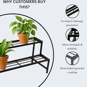 Support de plantes en métal à 2 niveaux pour l'intérieur et l'extérieur, support de pot de fleurs pour balcon, support de plantes à marches pour jardin - Product Image 5