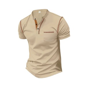 Men's White Short Sleeve for Shirt Pocket Brown Trim Casual Knitted Solid Design Regular Fit 100% Polyester Anti-Wrinkle Front - Product Image 4