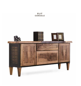 Aparador de Madera Maciza de Roble, Mueble Consola de Estilo Industrial Moderno con Cajones y Puertas Planas para Sala de Estar - Product Image 1